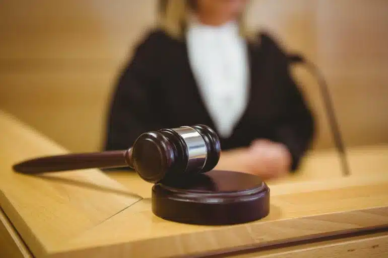 Gavel on judge's desk